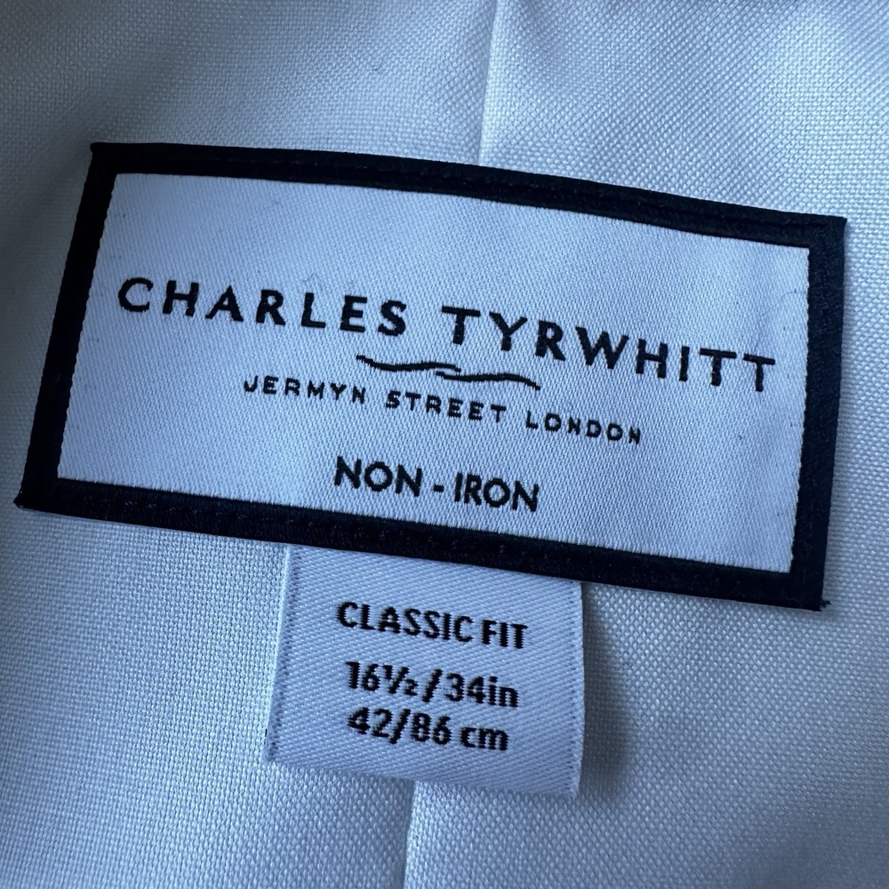 Lot of 2 Charles Tyrwhitt Dress Shirts Mens 16.5/34 Solid White/Blue Cotton - Picture 6 of 10